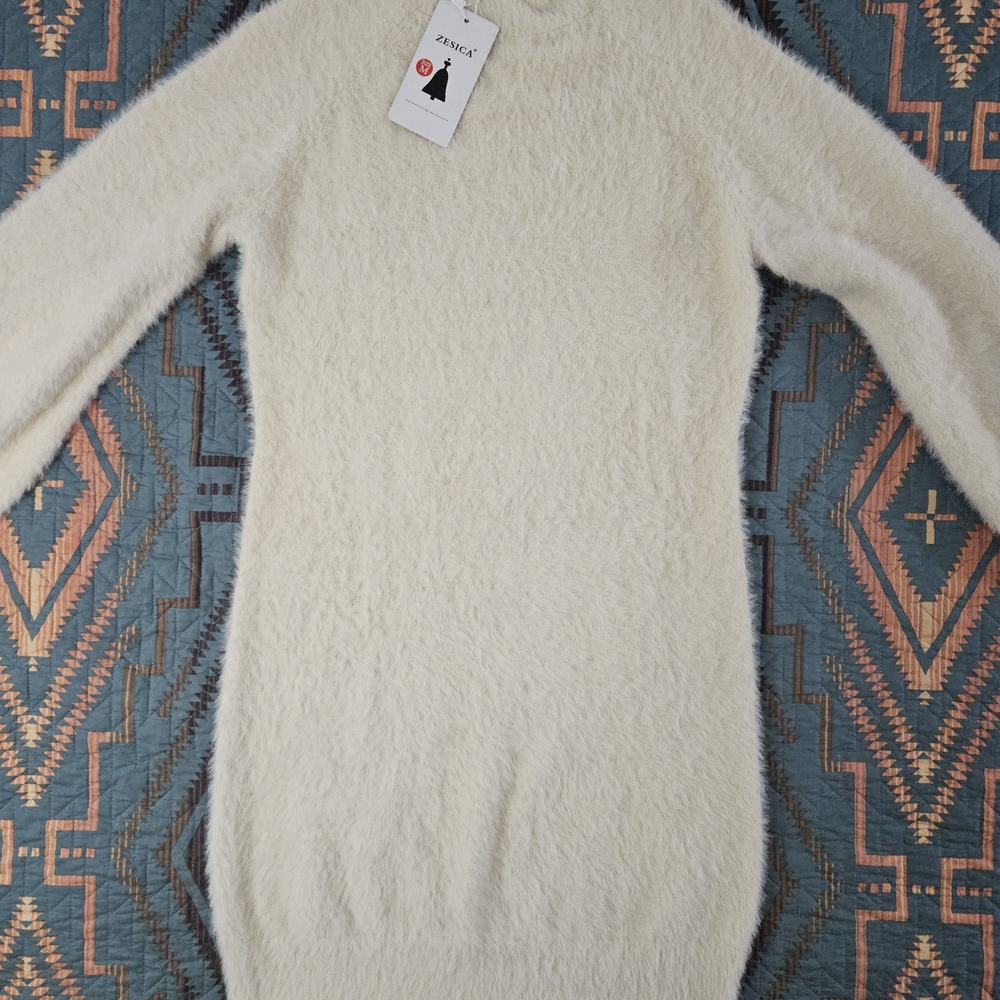 Zesica Cream Fuzzy Sweater‎ Dress